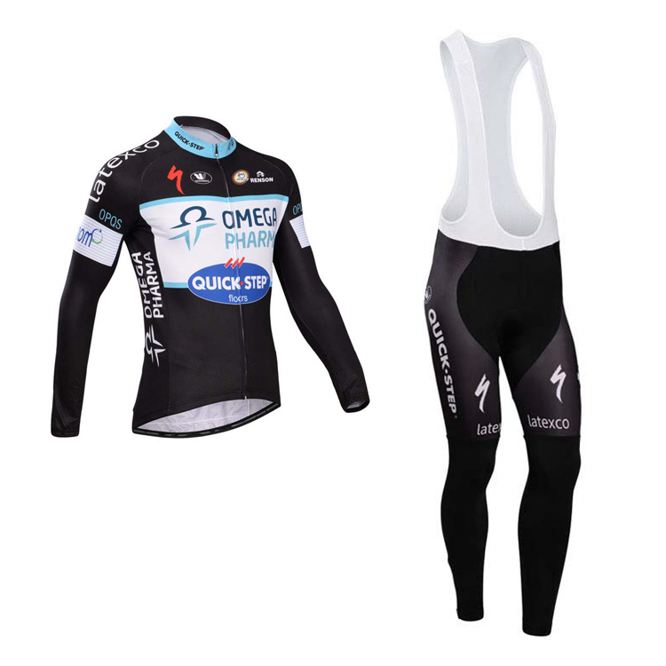 2014 Maillot quick step mangas largas tirantes Negro